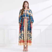 Vestito Lungo Blu Donna Stampa