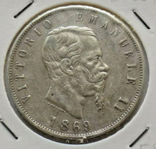 5 LIRE 1869 ZECCA DI MILANO VITTORIO EMANUELE II ( 1861 - 1878 )