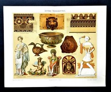 1897 OLD PRINT: TERRACOTTE ANTICHE - ANTIKE TERRAKOTTEN.CROMOLITOGRAFIA.Etna