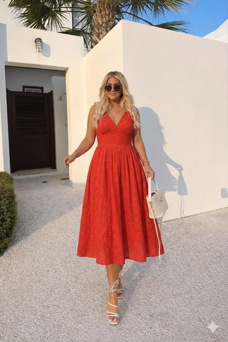 Abito rosso anglaise - , timeless