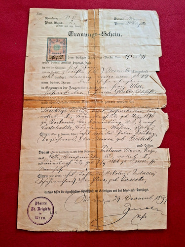 Trauungs schein 1899 wien - wien, –