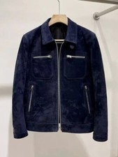 Giacca di pelle blu cafe racer