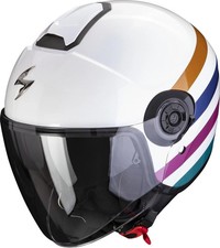 CASCO SCORPION JET EXO CITY II LUCIDO GLOSSY WHITE GREEN GOLD VISIERA TRASP.
