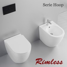 SANITARI A TERRA FILO MURO COPRIVASO RALLENTATO VASO RIMLESS BIDET WC BAGNO HOOP