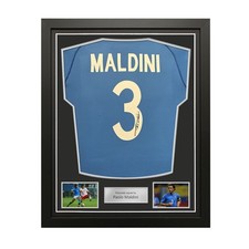 Maglia originale Italia 2002 autografata da Paolo Maldini. Incorniciata.