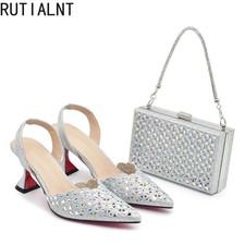 Scarpe E Borsa Color Argento per La Festa Nuziale Set Di Scarpe E Borse Da Donna