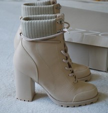 Stivali stringati AREZZO 100% pelle e polsini lavorati a maglia tacco bianco sporco UK 6,5/39,5 EU