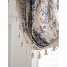 Tende in lino blu floreale con