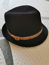 Cappello Fedora donna black/leopard 100%lana senza alcun difetto 