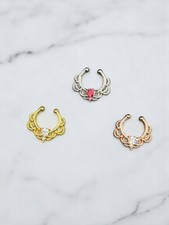 Trè Piercing Septum finto NO FORO in Acciaio chirurgico con veri zirconi