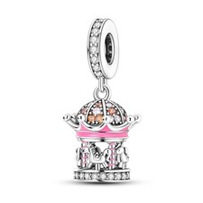 Collana Bracciale Pandor Ciondolo Giostra Rosa Adatto Argento Sterling 925