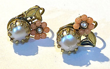 Orecchini stile vittoriano filigrana dorata, perle, corallo rosa Vintage style