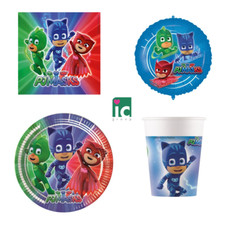 Kit coordinato SUPER PIGIAMINI PJMASKS compleanno piatti bicchieri tovaglia