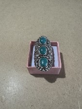 Anello Fascia Argento 925 E Pietre Turchesi Etnico 20.2GR 19.5MM