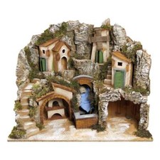 Presepe paesaggistico napoletano con cascata forno e mulino H43 L40 P35 cm