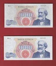 1000 LIRE VERDI 1° TIPO COPPIA CONSECUTIVA 14 GENNAIO 1964 (R2)