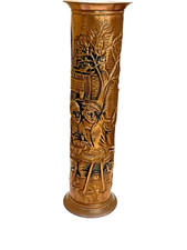 ANCIEN PORTE PARAPLUIE CANNE DE MARCHE BOIS EN CUIVRE STYLE OBUS