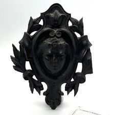 Antico intaglio decorativo Fregio in legno nero con volto di donna d' epoca 800 