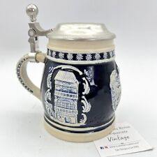 Boccale da birra in ceramica Austria vintage con coperchio in peltro bicchiere