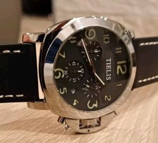 Orologio Uomo Crono A Batteria Pelle Silver Black **Bellissimo**