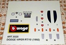 Decal BURAGO DODGE VIPER RT/10 1992 ART. 5525 1/24 CARTOGRAF BOLOGNA