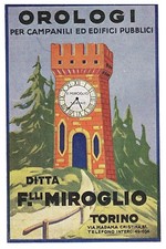 PUBBLICITA' 1927 FRATELLI MIROGLIO TORINO OROLOGIO CAMPANILE TORRE OROLOGIAI