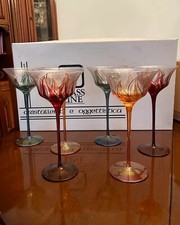 Set servizio 6 bicchieri calici cocktail vintage vetro soffiato decorati a mano