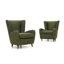 Coppia di poltrone in tessuto verde, anni ’40, armchair, italian design, mid-cen