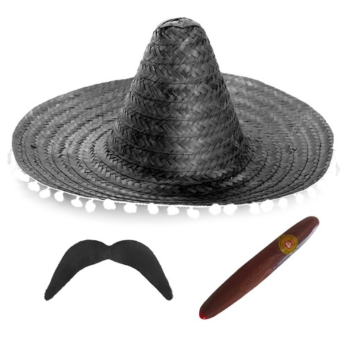 Black mexican sombrero straw - mexican,