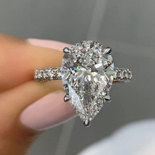Anello di fidanzamento 3,67 TCW taglio pera moissanite tre file placcato oro bianco 14 kt