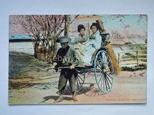 JAPAN Japanese girl Jinkricksha Riscio' Rickshaw old postcard AK  