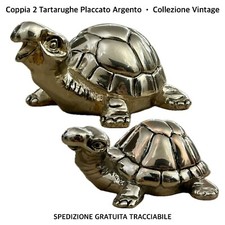 Coppia Set Collezione 2 TARTARUGHE In Placcato Argento • Soprammobili Vintage