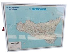 Antica Carta Geografica Riproduzione Sicilia Catania Etna 120x94cm 