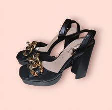 Sandali Plateau M. In Italy Neri Con Catena Oro E Tacco A Colonna 12 Cm Num 37