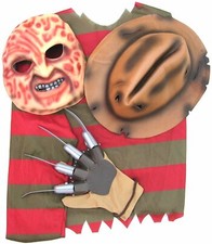 NIGHTMARE ON ELM STREET FREDDY KRUEGER KRUGER COSTUME CAMICIA CAPPELLO MASCHERA GUANTO adulto
