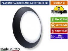 PLAFONIERA CIRCOLARE NERA CON PORTALAMPADA E27 MAX 60W DA ESTERNO IP66