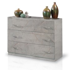 MF Comò Cassettiera Mary 3 Cassetti Grigio Marmo Laccato Lucido 100x44xh77 cm