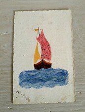Cartolina d'epoca dipinta a mano Tema Barca a vela