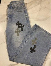 Pantalone largo denim cuori