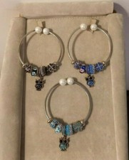 BRACCIALE DONNA SIMIL PANDORA 5 CHARMS RIGIDO ZIRCONI CIONDOLO A CIVETTA NUOVI