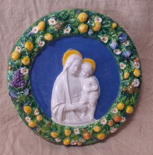Madonna Bambino stile DELLA ROBBIA ceramica decorata a mano + Omaggio