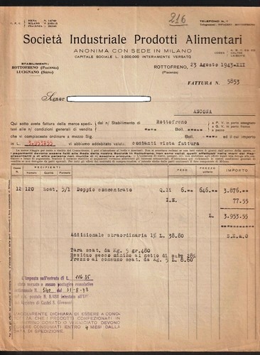 216 milano fattura - 216,