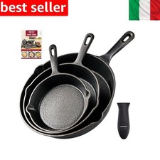 OVERMONT Padella in Ghisa Pre-stagionato - Pentola Utensili da Cucina con Man...