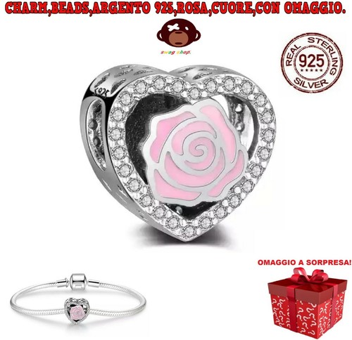 Charms beads argento s925 rosa - argento,