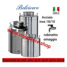 Contenitore fusto olio vino acciaio inox 18/10(AISI304) 10 20 25 30 50 100 litri