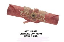 10 BOMBONIERE TUBO porta confetti STOFFA 16X4 ROSA DECORATI A MANO