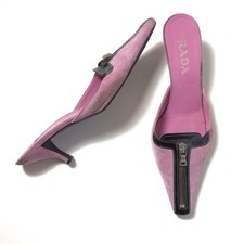 Tacchi a spillo vintage Prada rosa scamosciato Y2K nero cerniera Italia taglia 39 anni 90 