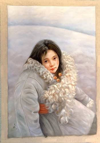 Dipinto bambina inverno - "bambina, inverno"