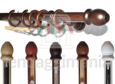 BASTONE TENDA LEGNO 35 MM COMPLETO A CORDA STRAPPO NOCE CILIEGIO BIANCO NATURALE