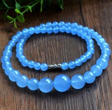 Collana donna autentica acquamarina naturale con GARANZIA 6-14mm NUOVA